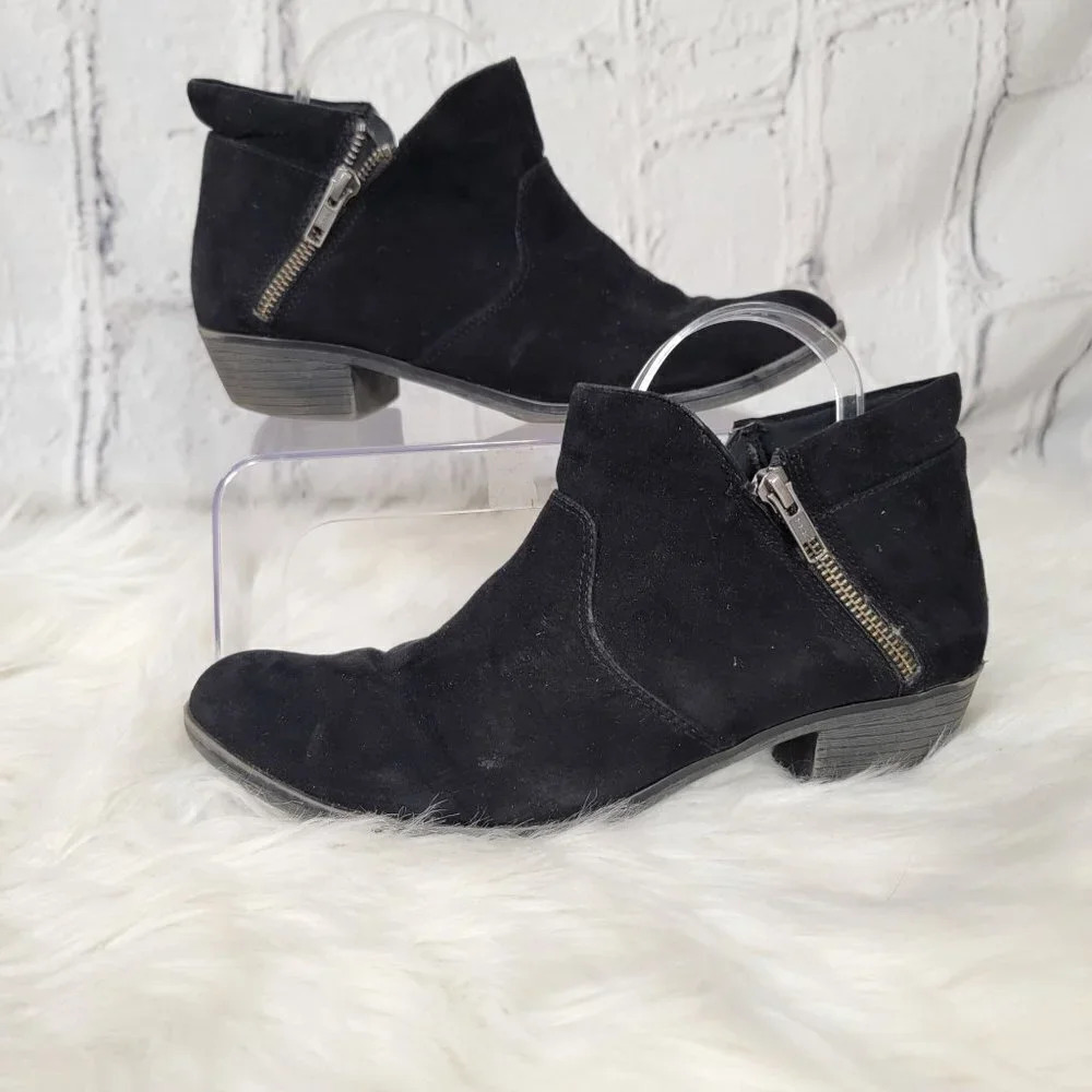 American Rag‎ Abby Black Suede Ankle Bootie Round Toe Block Heel Double Zip 9.5